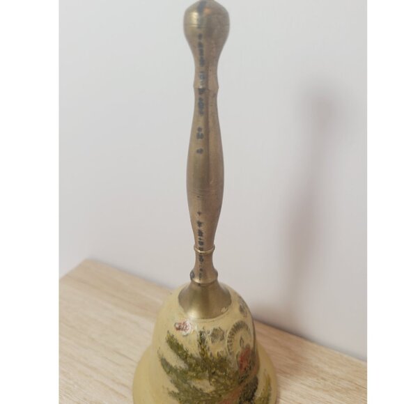 Vintage Brass Hand Bell with Worn Enamel – Rustic Ritual Decor - Picture 4 of 7